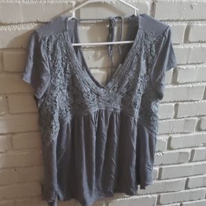 Blue Flower Lace Top Blouse